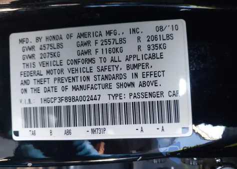 2011 Honda Accord 3.5 Ex-L z USA, uszkodzony, nr VIN 1HGCP3F89BA002447
